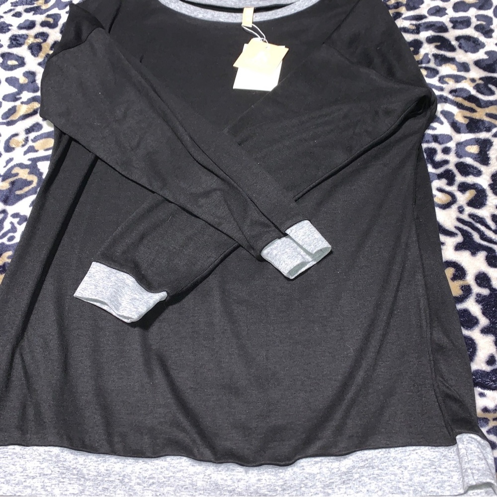 JINKESI Women's Long Sleeve Knit Top Color Block Round Neck Size M - Black/Gray